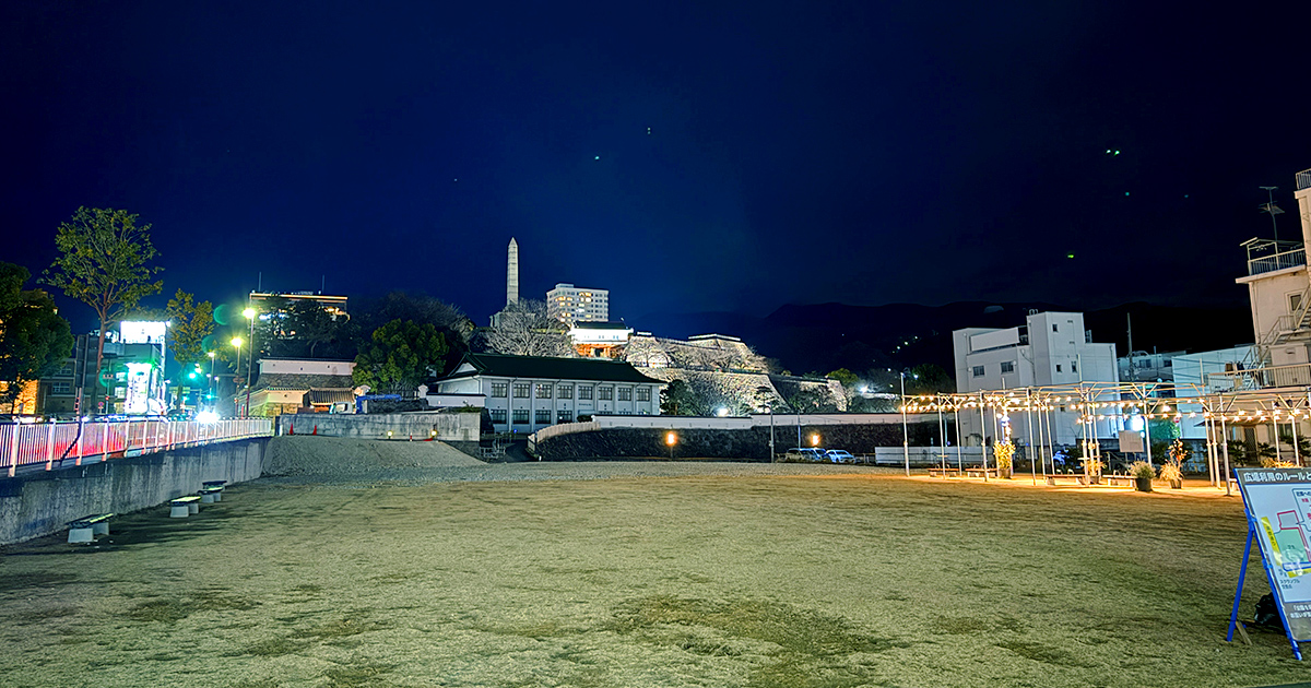 The illuminated ruins of Kofu Castle The illuminated ruins of Kofu Castle
