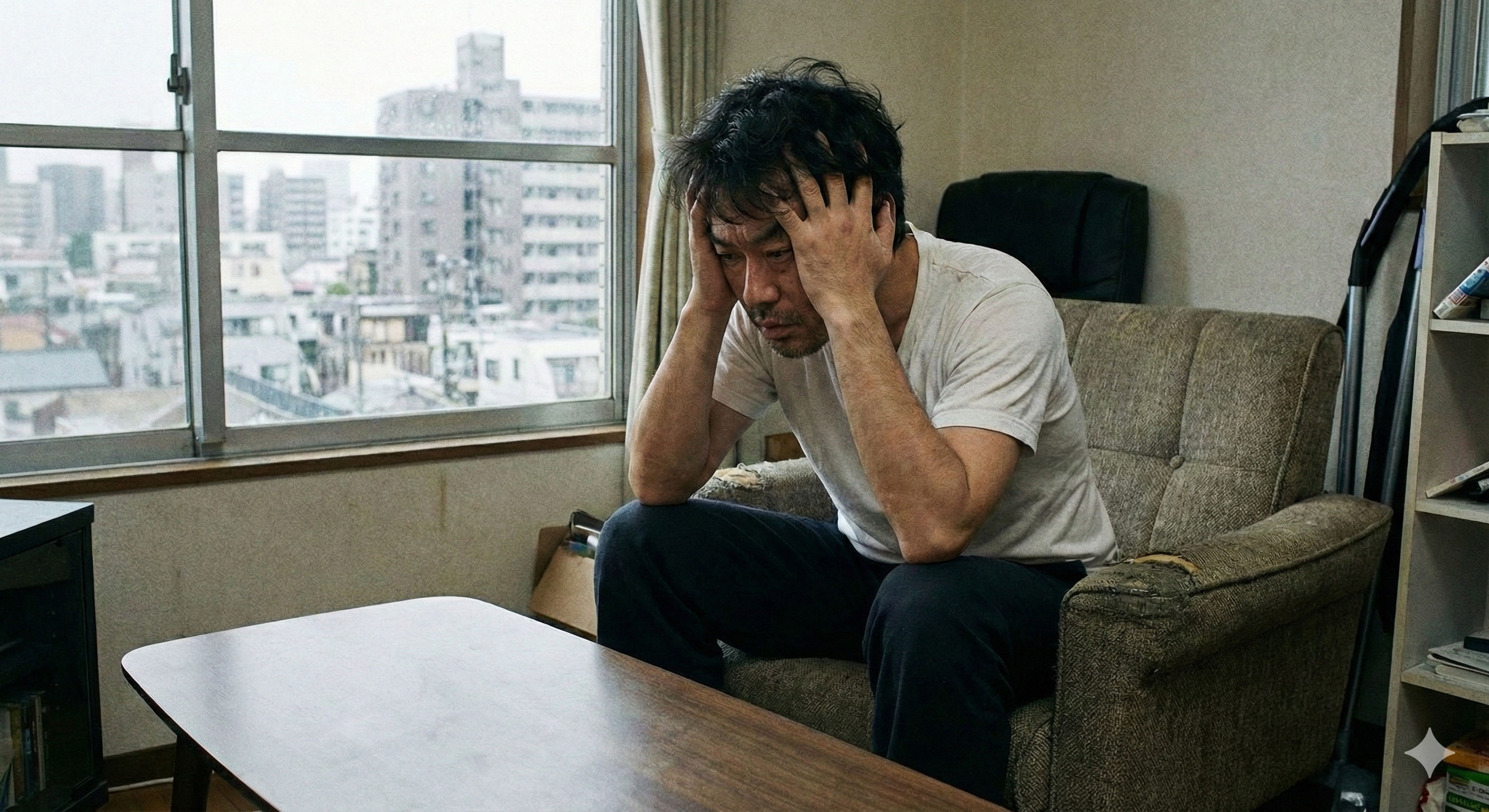 選挙前に悩むおじさん 選挙前に悩むおじさん